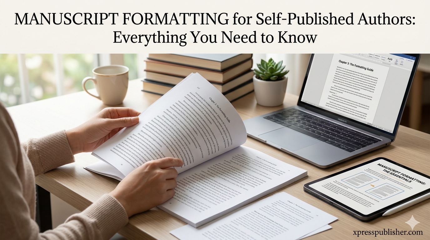 Manuscript formatting guide for self-published authors covering trim sizes, margins, fonts and ebook vs print formatting